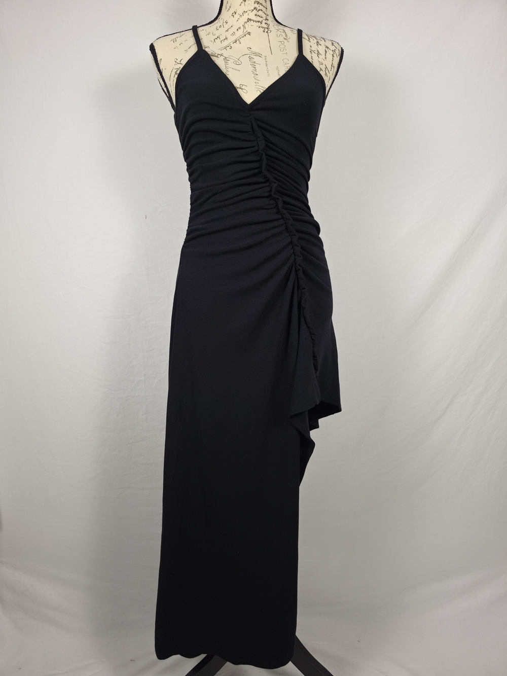 Free People FP Beach Black Ruched Asymmetrical Maxi Dress - XS